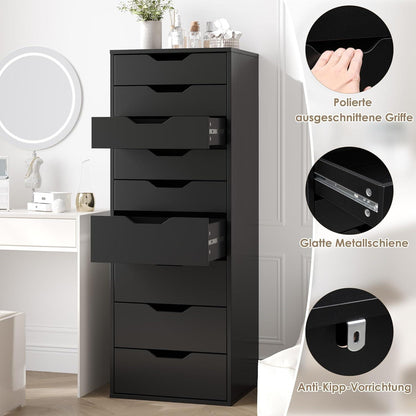 Schmale Kommode mit 9 Schubladen, Schwarz, 45x40x124 cm