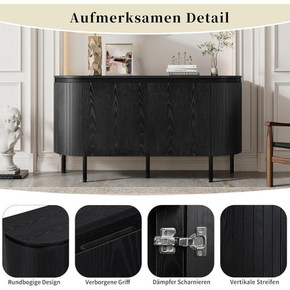 Moderner Kommode 145cm mit Bogen & verstellbaren Regalböden Schwarz