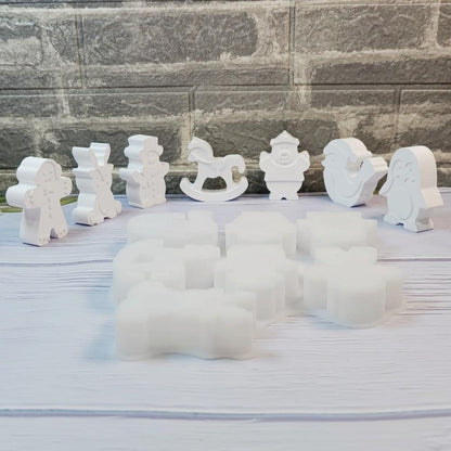 7x Silikonform Weihnachten: Weihnachtsmann, Elch, Schneemann
