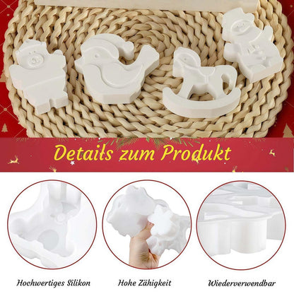 7x Silikonform Weihnachten: Weihnachtsmann, Elch, Schneemann