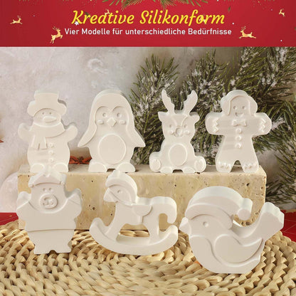7x Silikonform Weihnachten: Weihnachtsmann, Elch, Schneemann