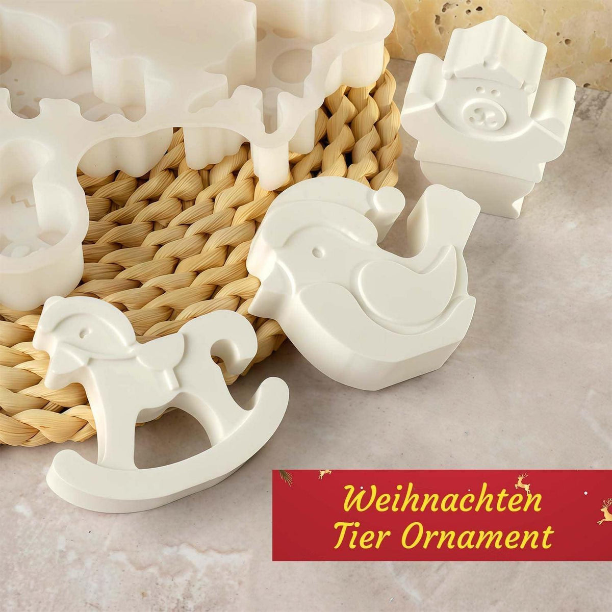 7x Silikonform Weihnachten: Weihnachtsmann, Elch, Schneemann