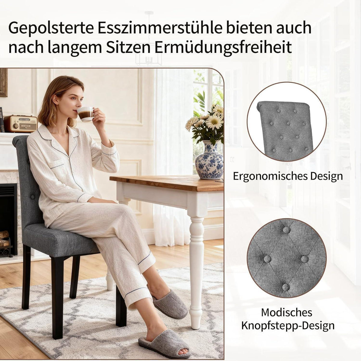 Esszimmerstühle 2er Set Dunkelgrau, Polsterstuhl mit hoher Lehne