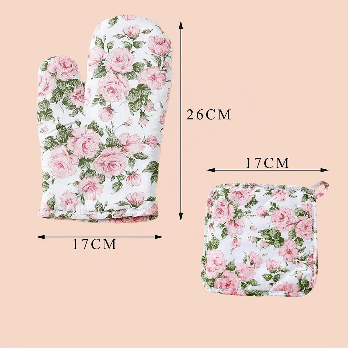 Ofenhandschuhe & Topflappen Set Rosa Blume Baumwolle