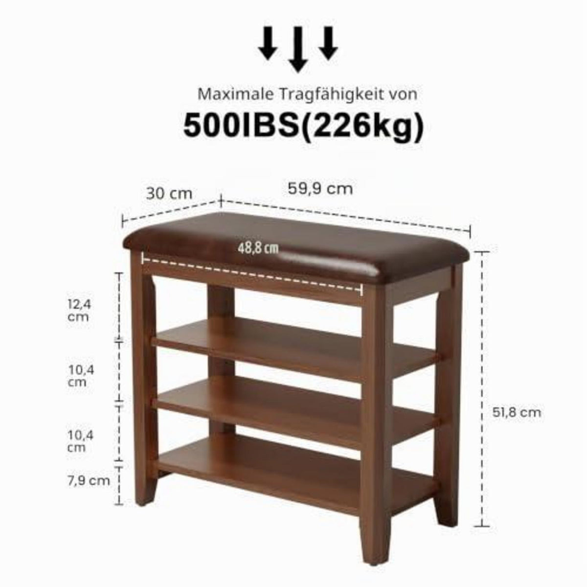 Schuhregal Bank mit Kissen, Walnuss, 60cm