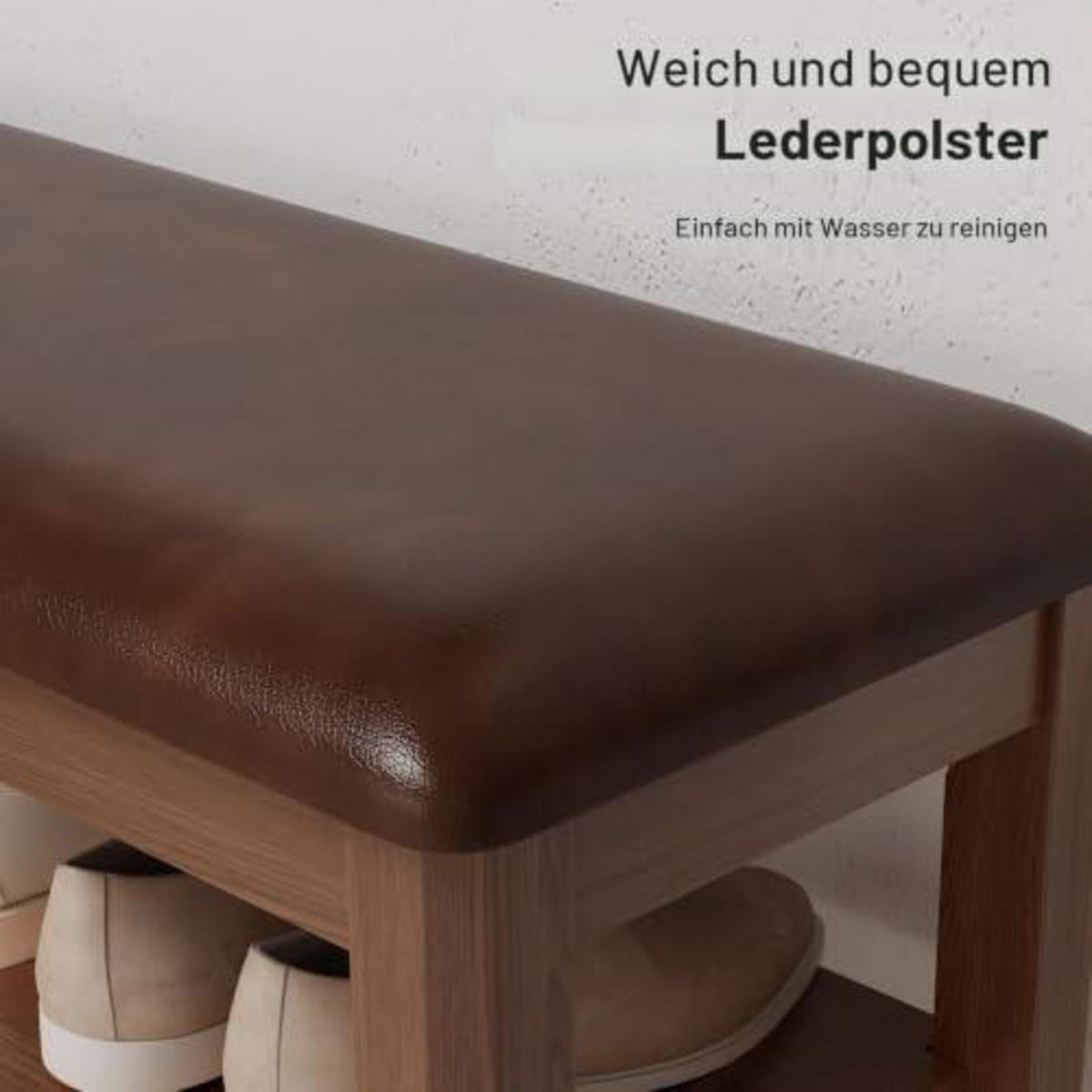 Schuhregal Bank mit Kissen, Walnuss, 60cm