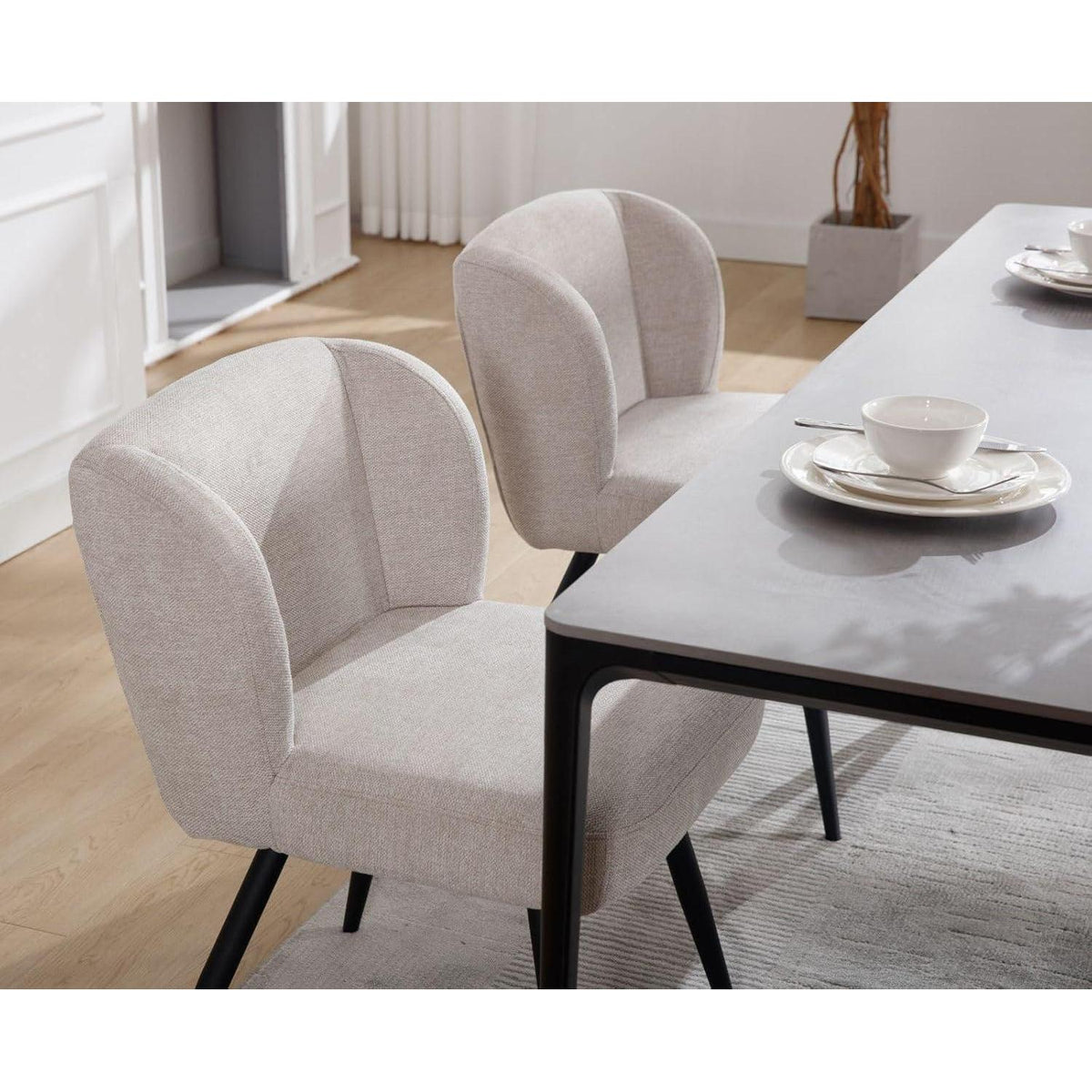 Moderner Esszimmerstuhl 2er Set, Oatmeal Leinen Polsterstuhl