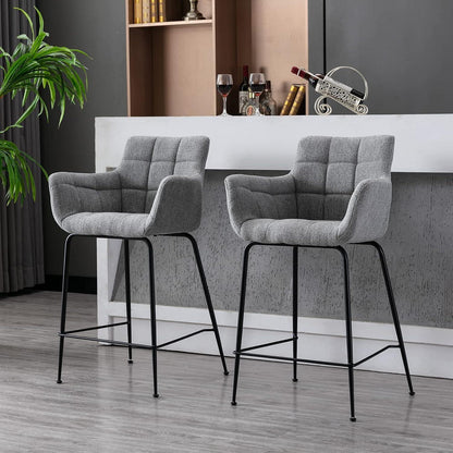 Moderner Barhocker 4er Set mit Frottee & Metallfüßen Grau