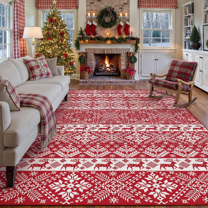 Weihnachts Teppich 200x300 cm – Roter Kurzflor Wohnzimmerteppich
