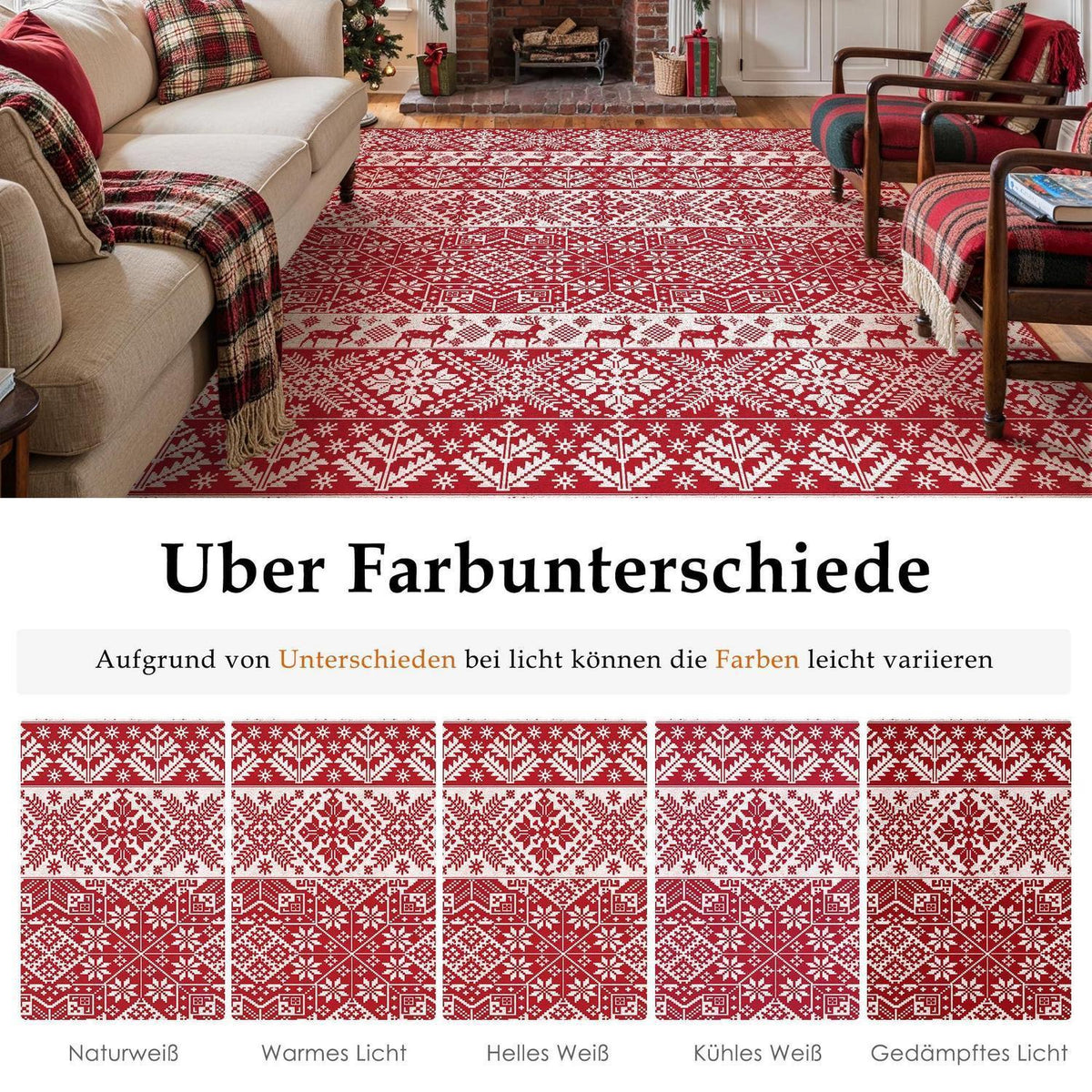 Weihnachts Teppich 200x300 cm – Roter Kurzflor Wohnzimmerteppich