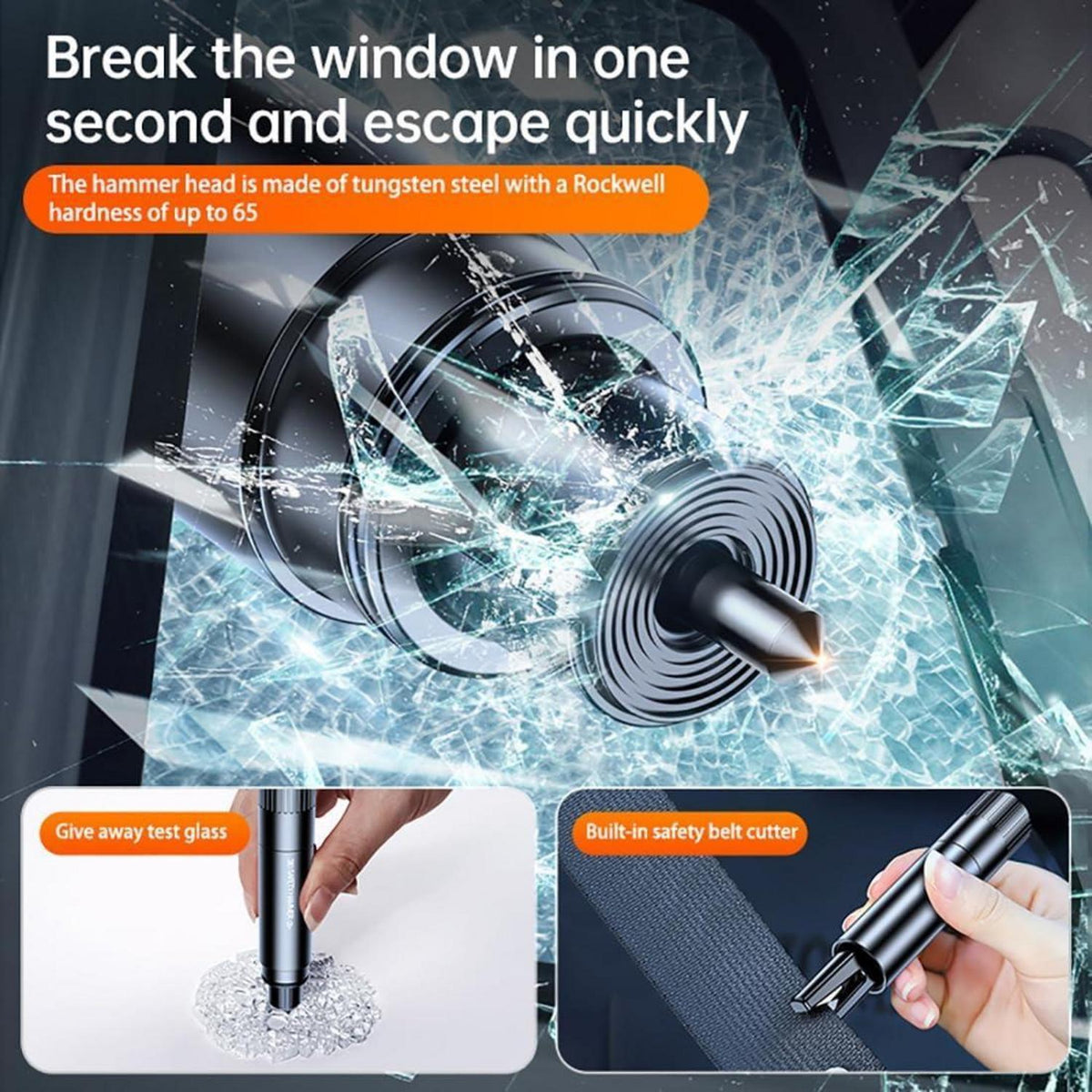 2x Notfallhammer Auto mit Gurtschneider & Fensterscheibenbrecher