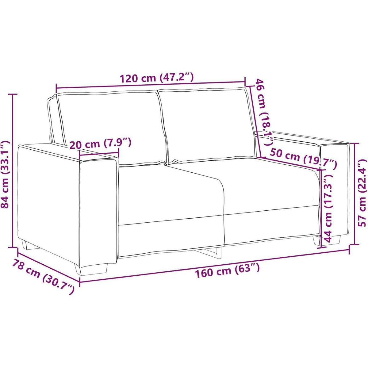 2-Sitzer Sofa Weiß – Werkzeugfrei, Kunstleder, 120 cm
