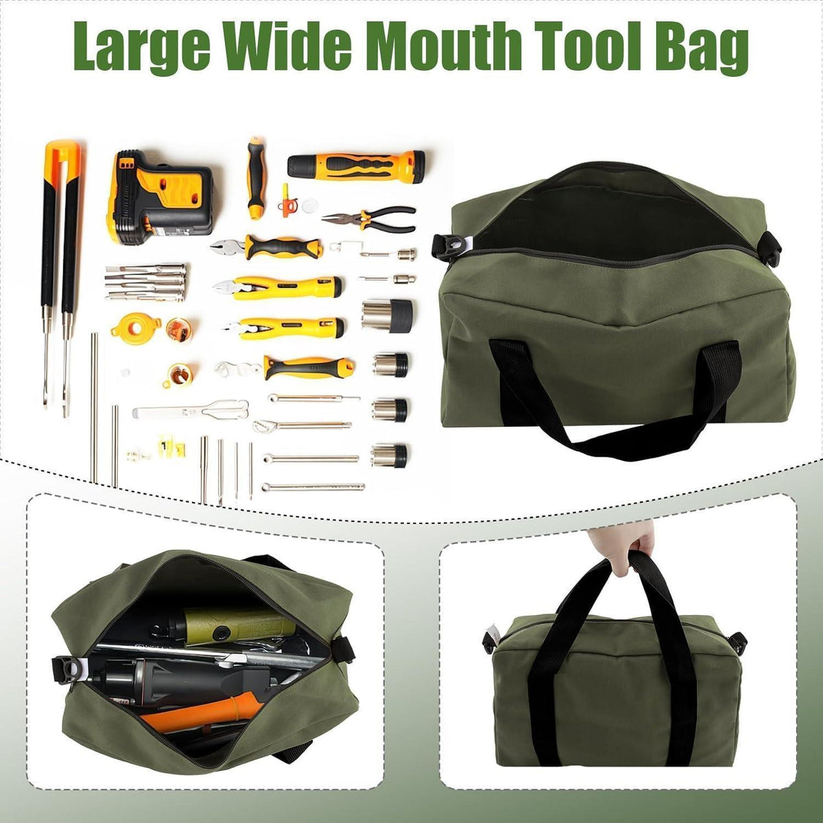 Strapazierfähige Werkzeugtasche aus Segeltuch, Armeegrün L
