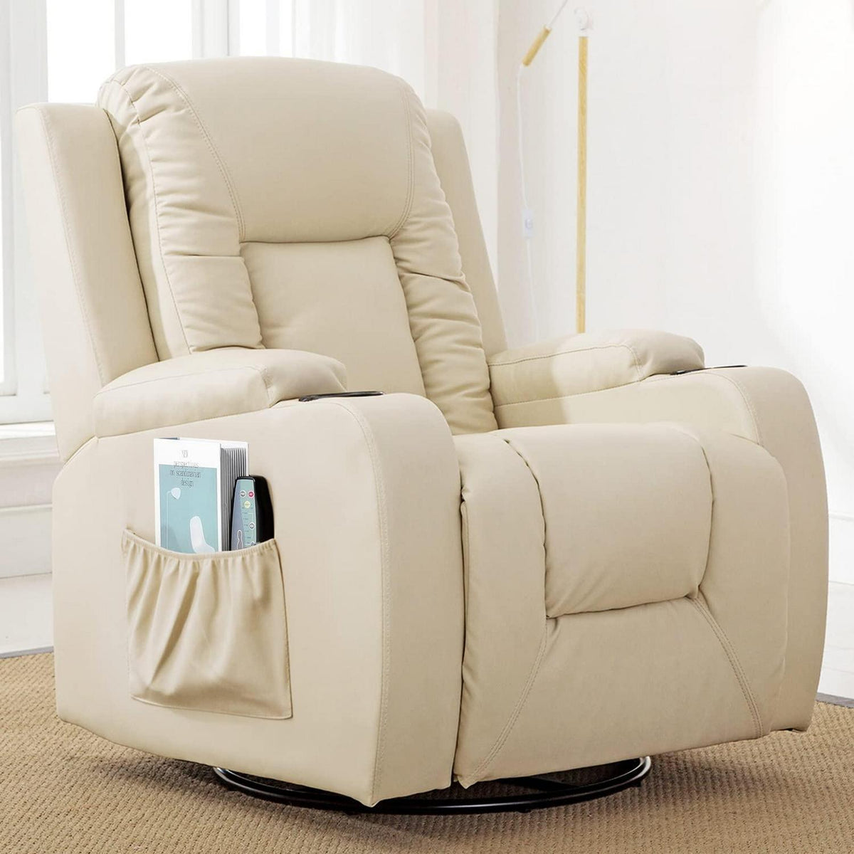 Relaxsessel mit Liegefunktion & Fußstütze – 360° Drehbar, Weiß