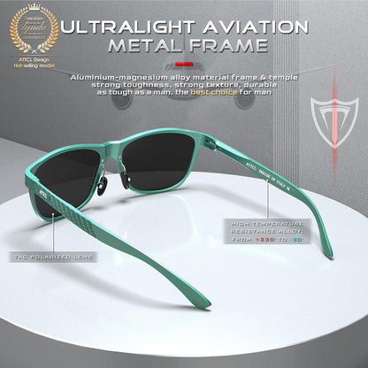 Herren Polarisierte Sonnenbrille Al-Mg Metall Retro Blau/Grau