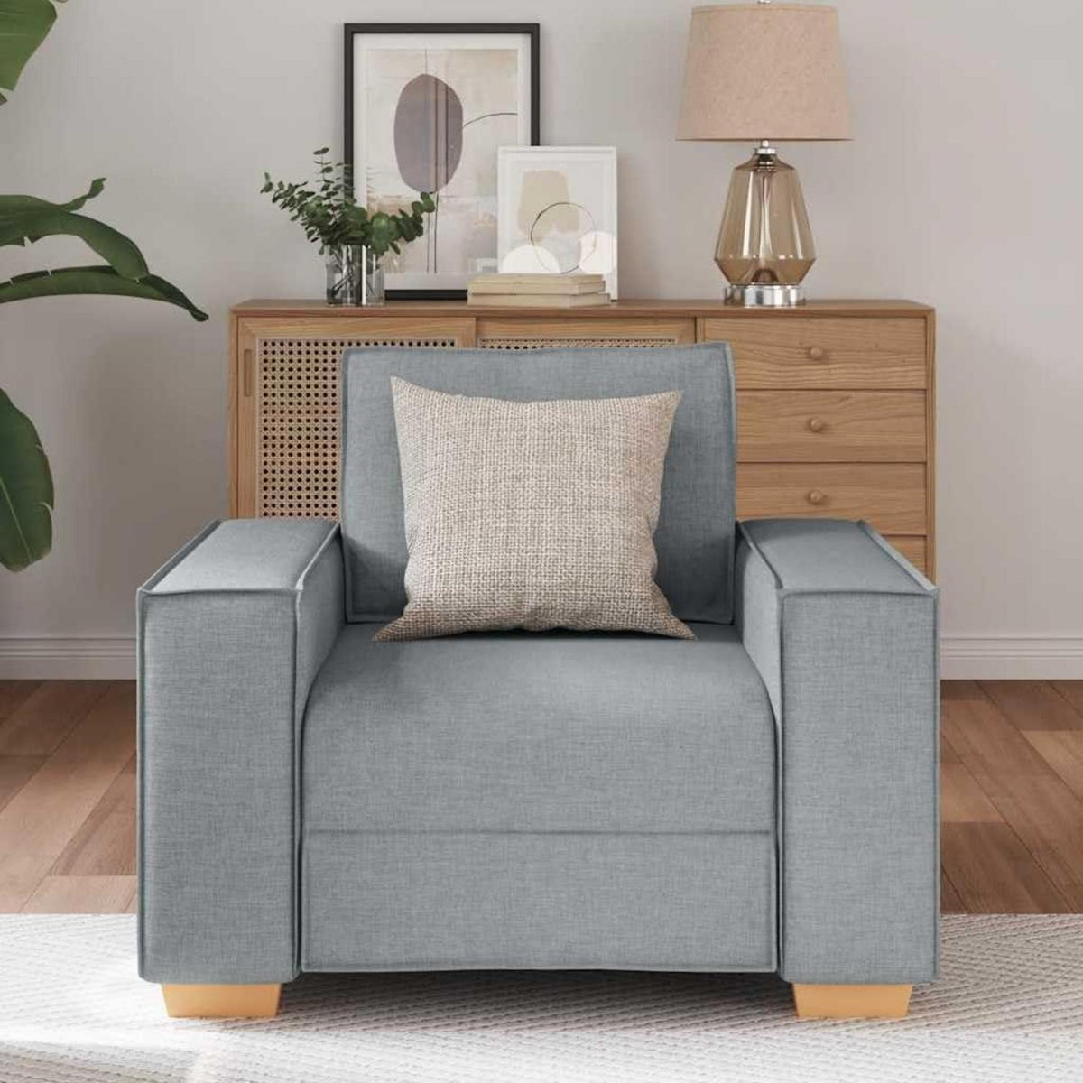 Hellgrauer Stoff-Sessel | Kleines Sofa für Wohnzimmer & Büro