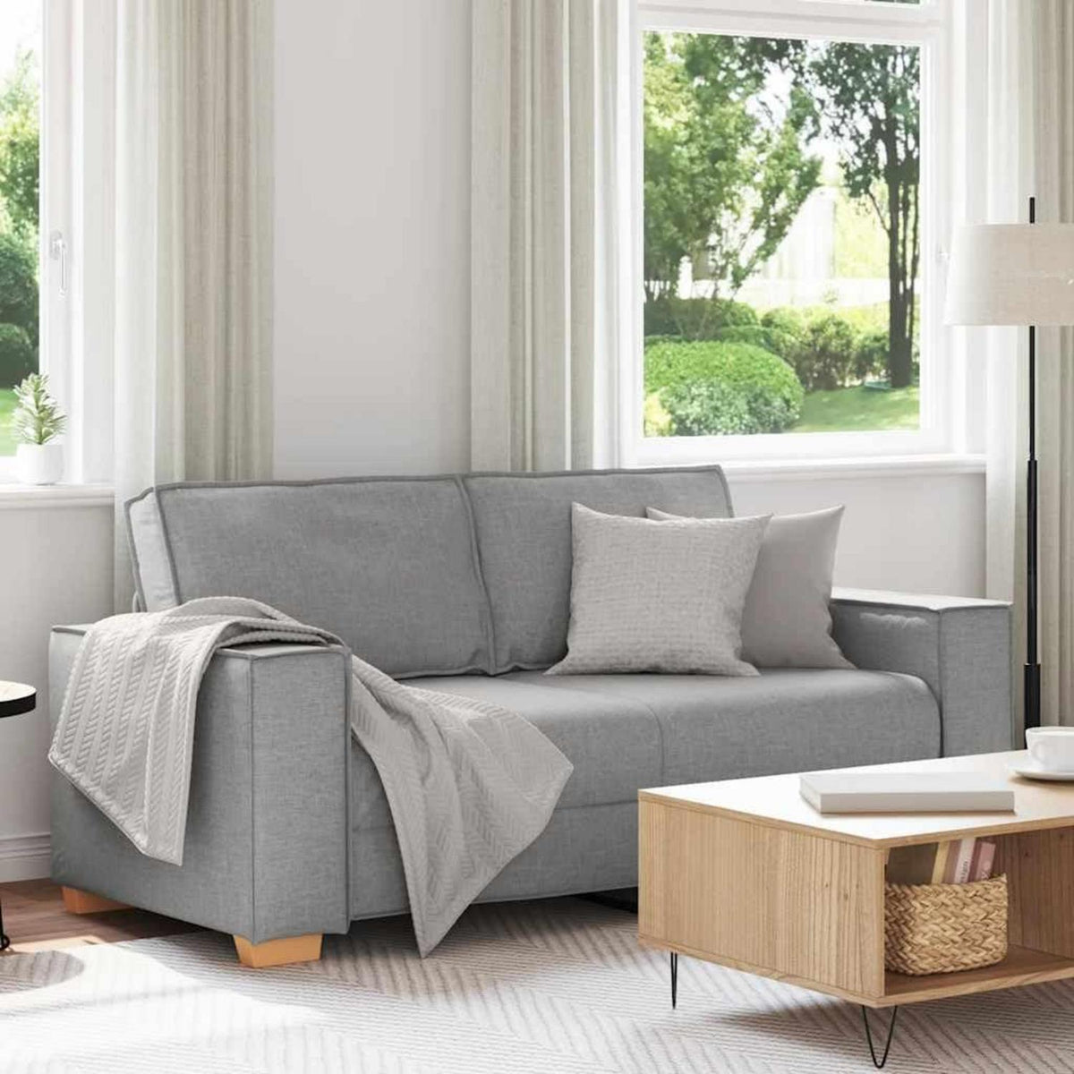 2-Sitzer Sofa Wolkengrau, 140 cm Stoff Couch mit breiten Armlehnen