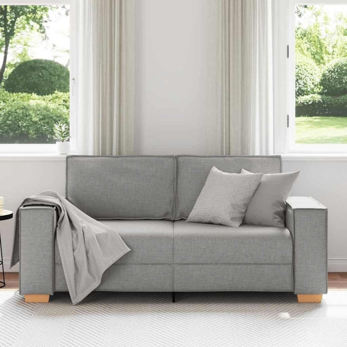 2-Sitzer Sofa Wolkengrau, 140 cm Stoff Couch mit breiten Armlehnen