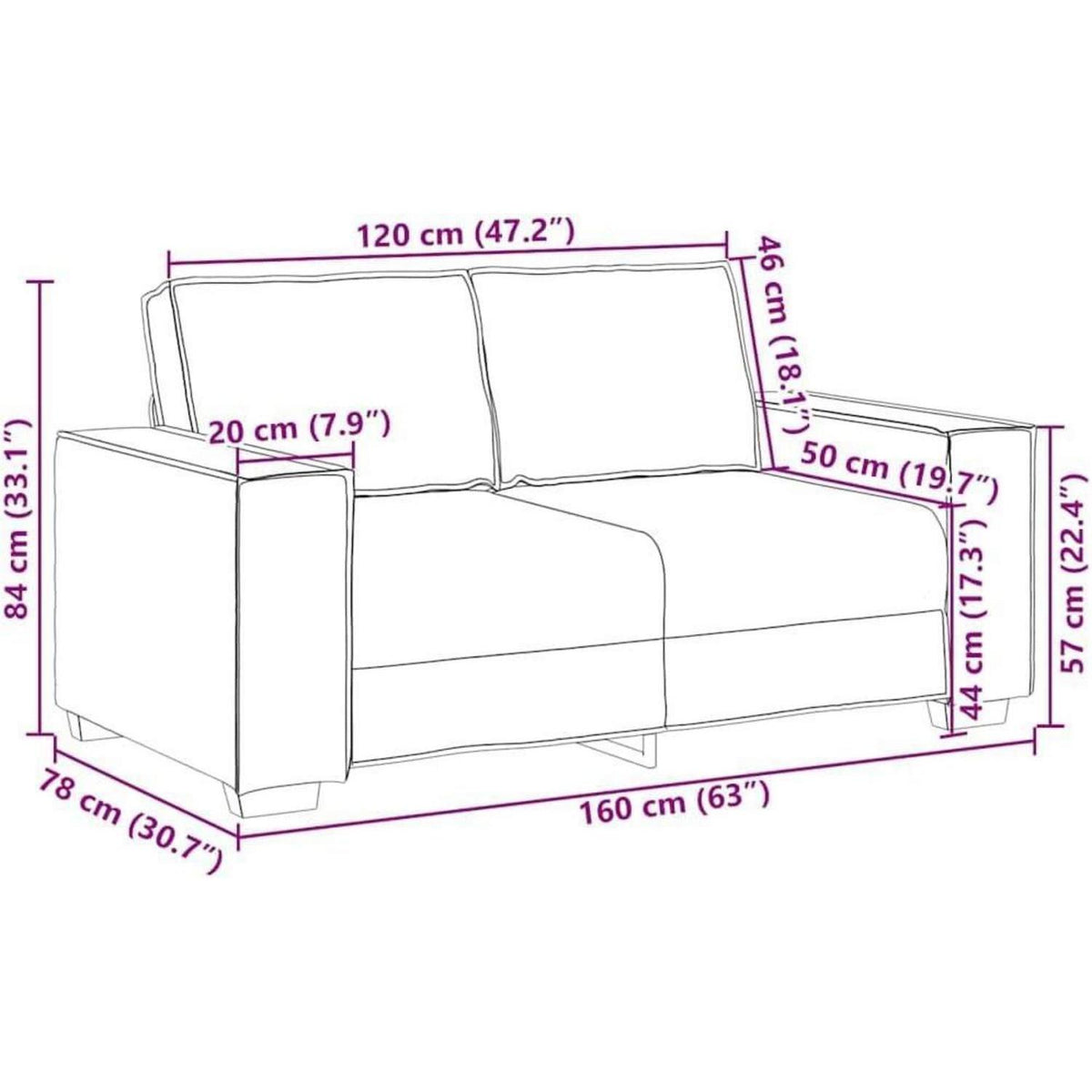 2-Sitzer Sofa Creme – Bequeme Stoff Couch 120 cm