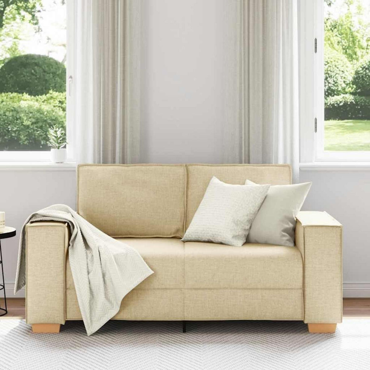 2-Sitzer Sofa Creme – Bequeme Stoff Couch 120 cm