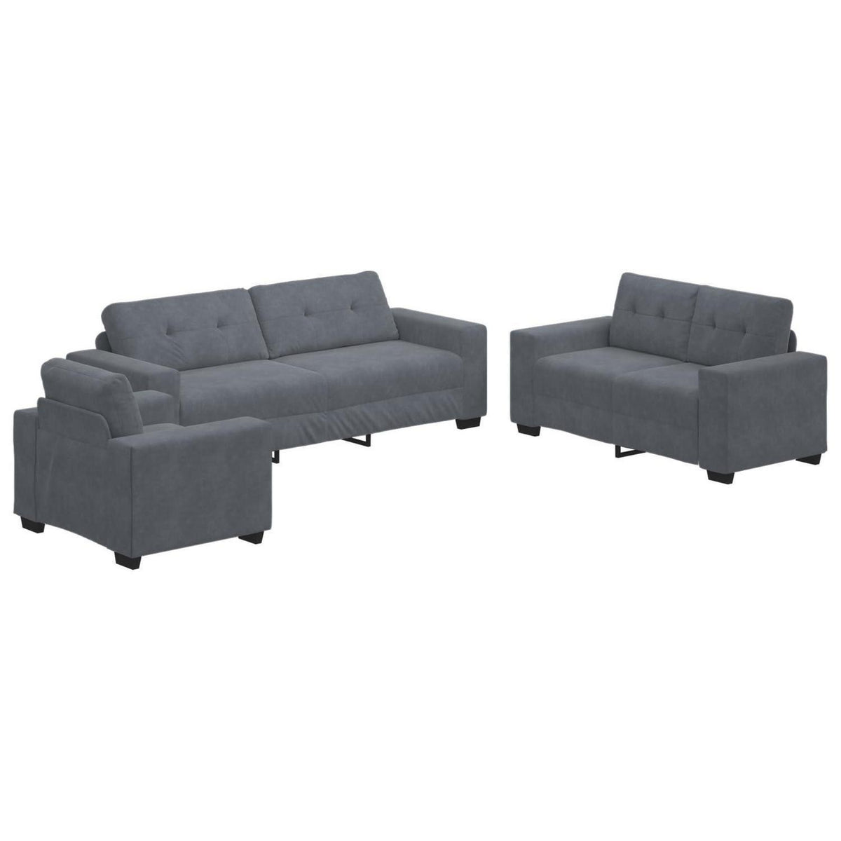 3-TLG. Samt Sofagarnitur Dunkelgrau – Wohnzimmer Set