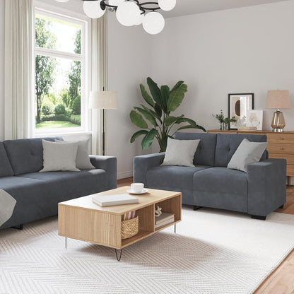 3-TLG. Samt Sofagarnitur Dunkelgrau – Wohnzimmer Set