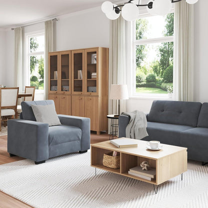 3-TLG. Samt Sofagarnitur Dunkelgrau – Wohnzimmer Set