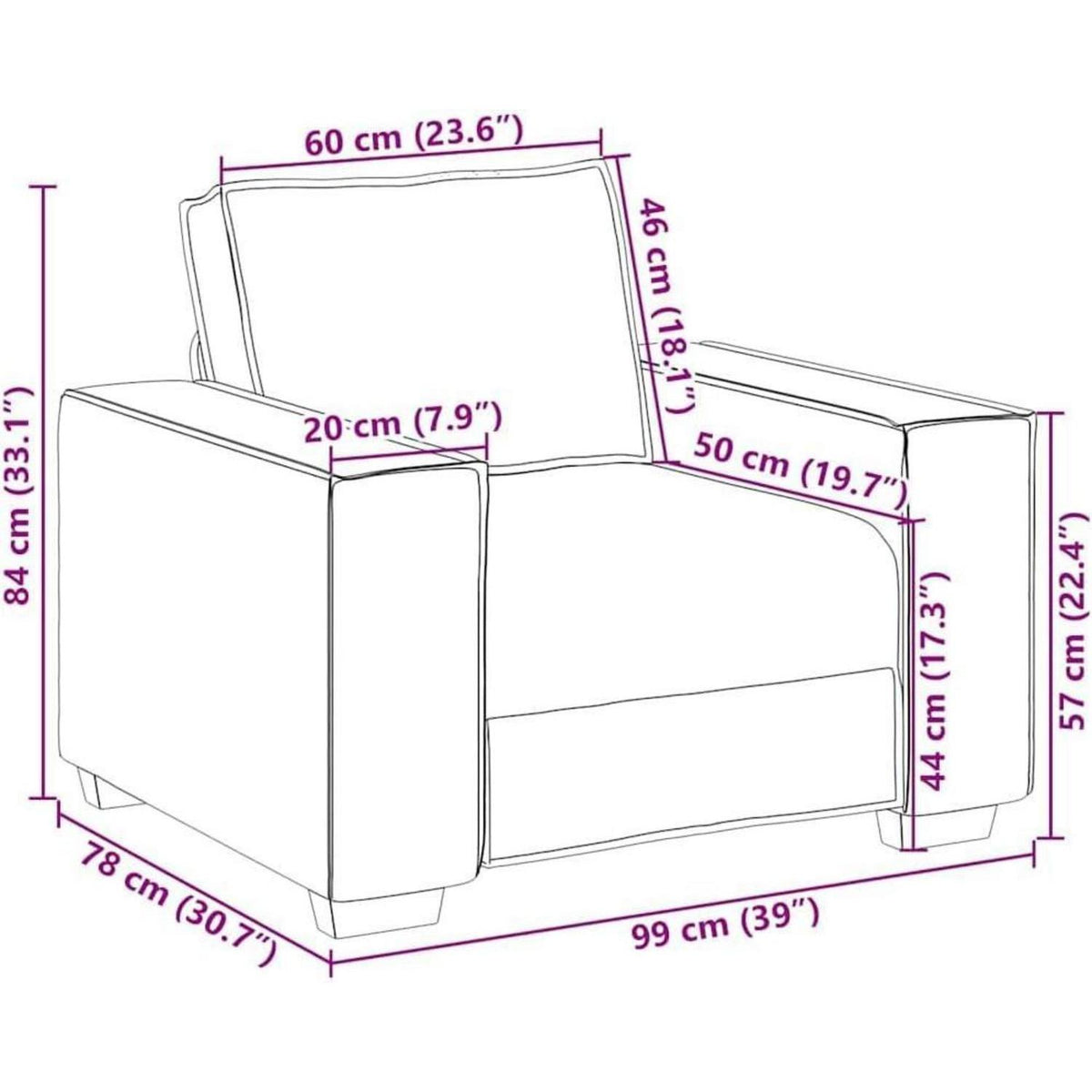 Braunes Sofa mit Sitzkissen – 60 cm, Modernes Wohnzimmer Sofa