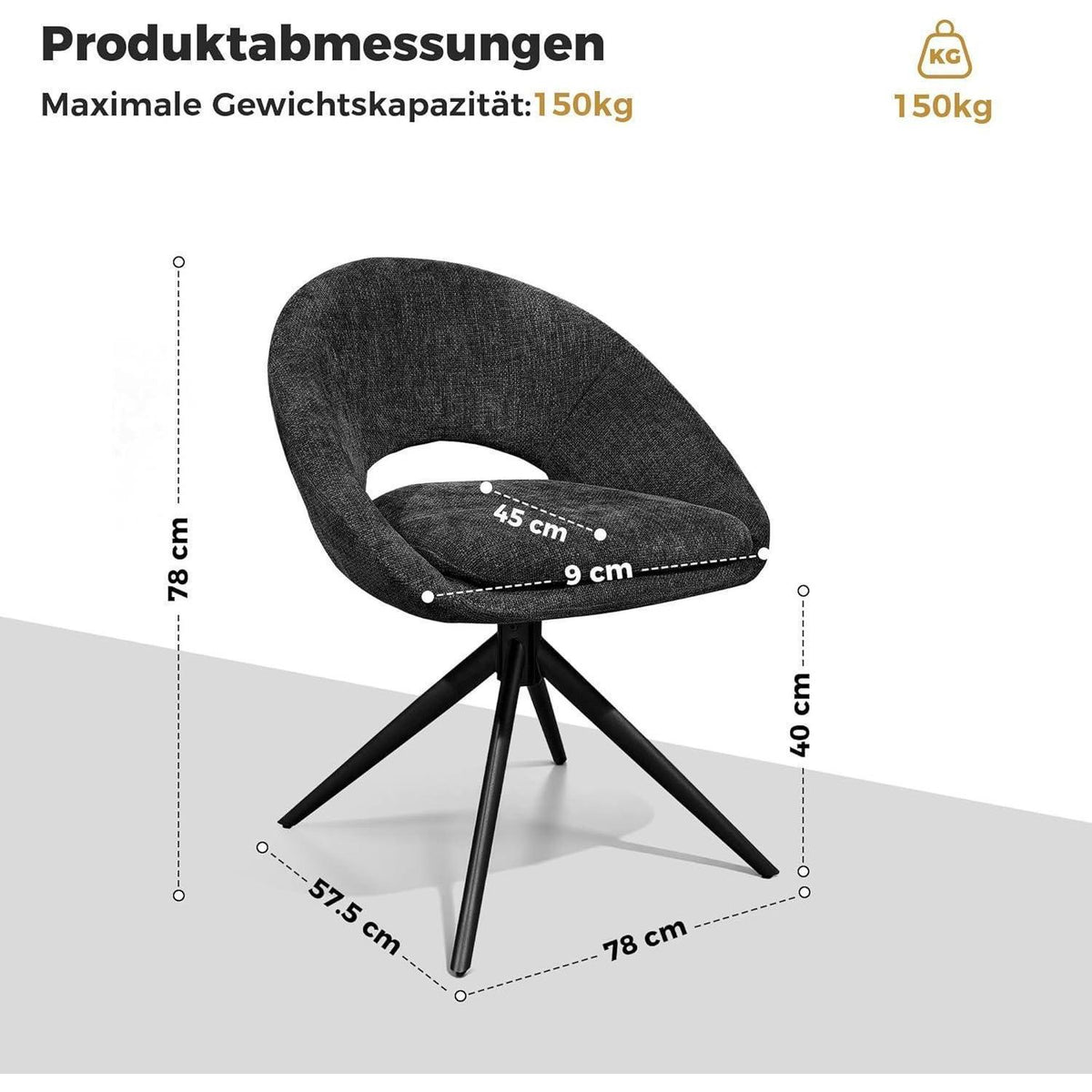 Drehbarer Esszimmerstuhl Set Dunkelgrau – Bequemer Polsterstuhl