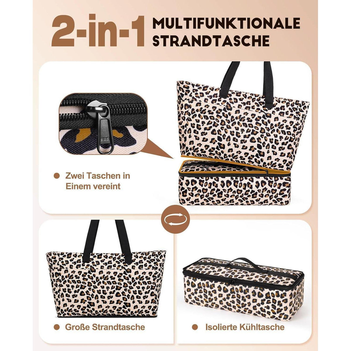 XXL Strandtasche Familie mit Kühltasche & Reißverschluss