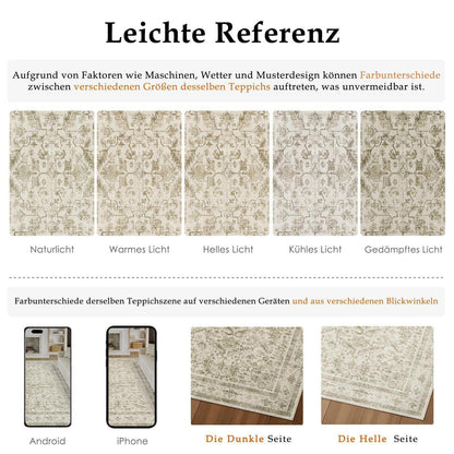 Vintage Läufer Beige 60x240cm - Waschbarer Retro Teppich für Flur
