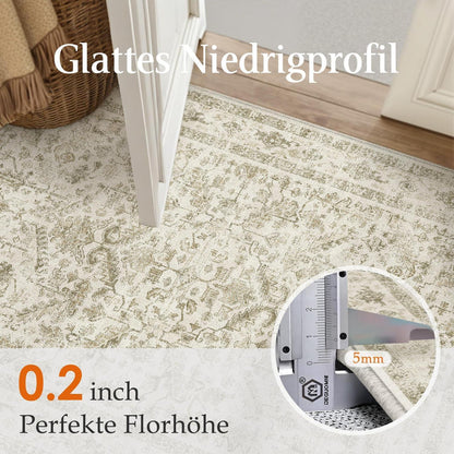 Vintage Läufer Beige 60x240cm - Waschbarer Retro Teppich für Flur