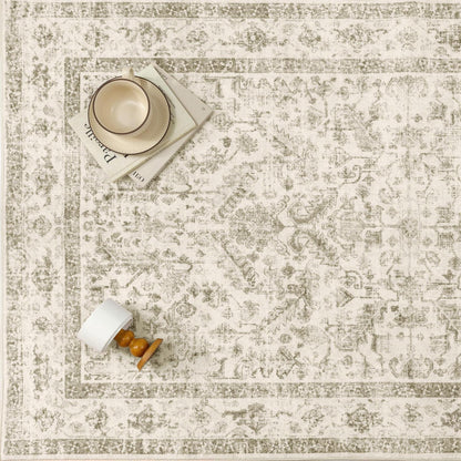 Vintage Läufer Beige 60x240cm - Waschbarer Retro Teppich für Flur