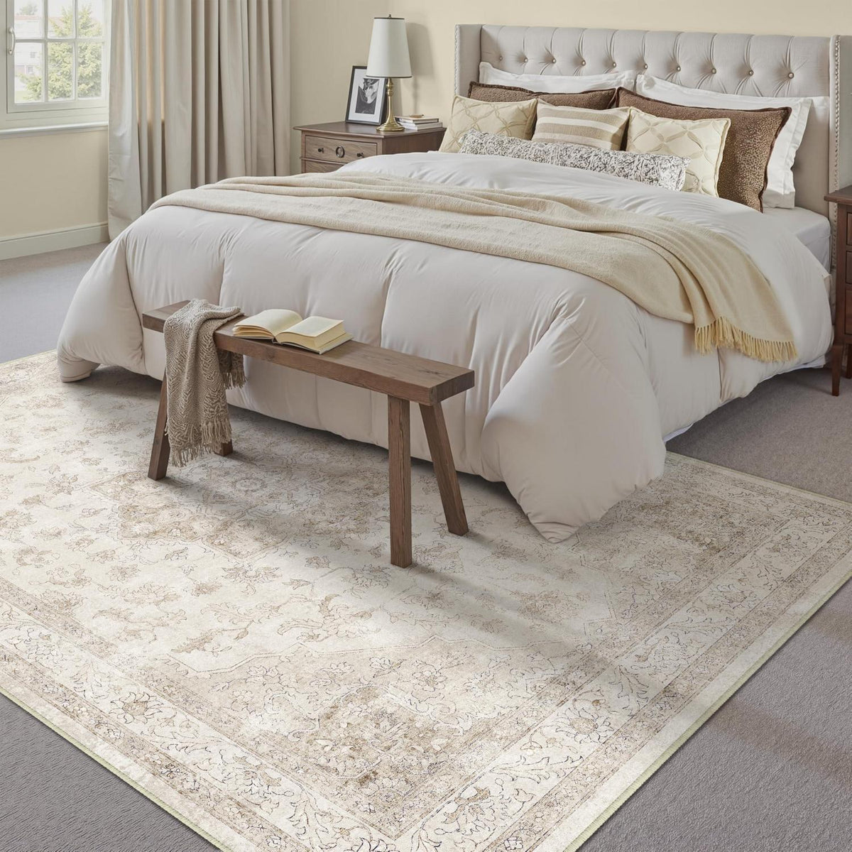 Vintage Teppich Beige Rechteckig 160x230cm Waschbar