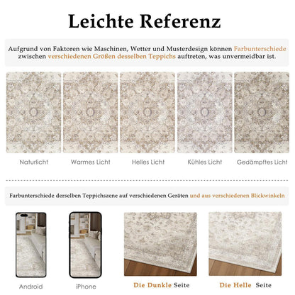 Vintage Teppich Beige 200x300cm Waschbar Rechteckig