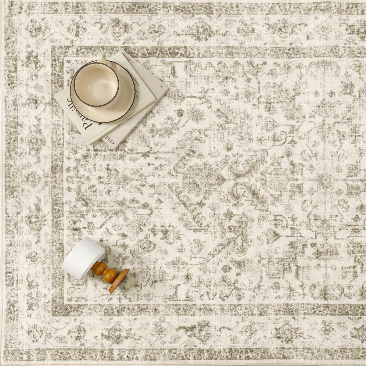 Vintage Teppich Beige 160x230cm – Waschbar & Rutschfest
