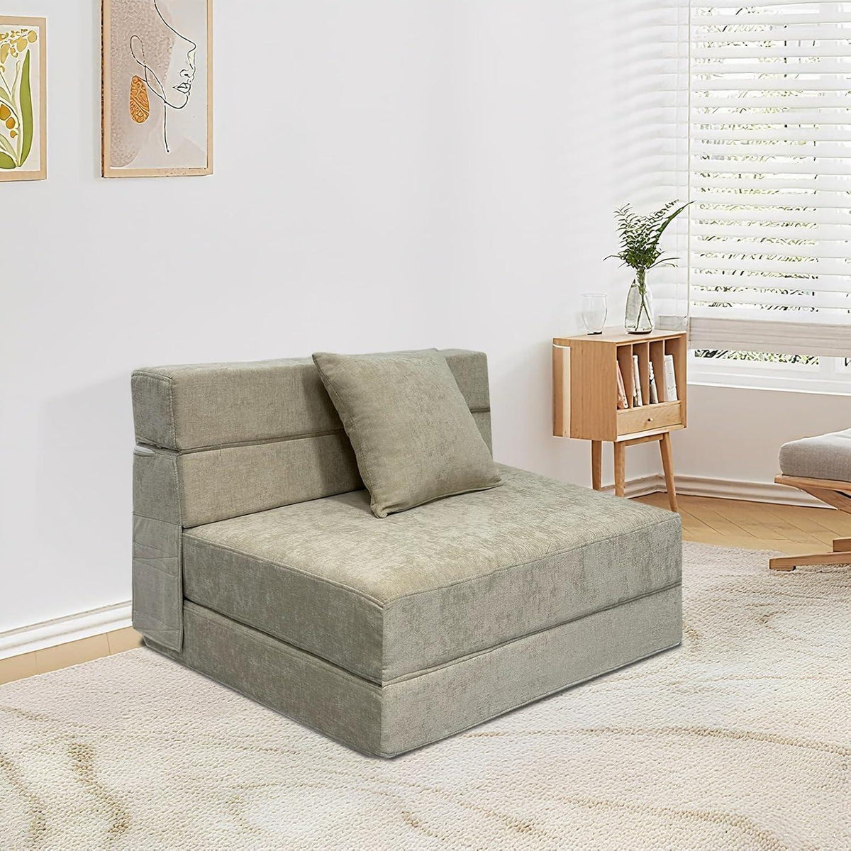 Klappsofa mit Schlaffunktion – Beiges Gästebett 100x190 cm
