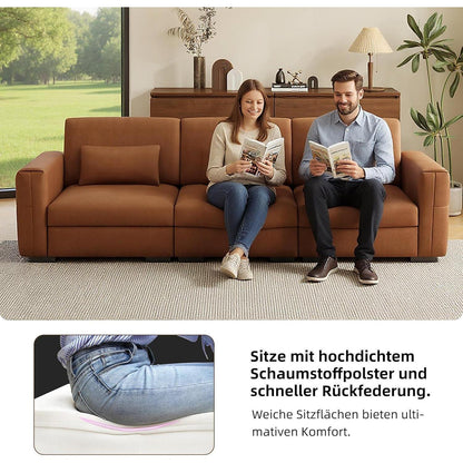 Bequemes 3-Sitzer Sofa Lederoptik 276x98x90cm Orangebraun