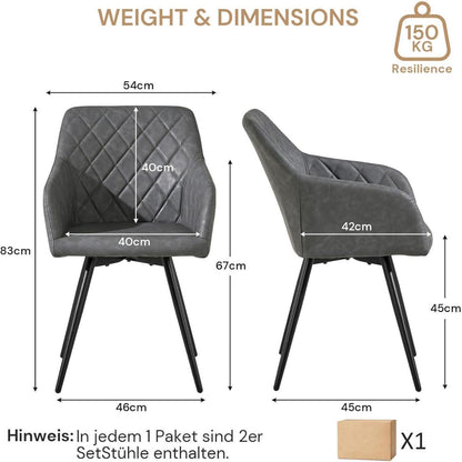 Drehbarer Esszimmerstuhl mit Armlehnen – Hellgrau (2er Set) in Lederoptik