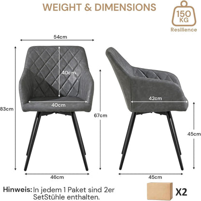 Drehbarer Esszimmerstuhl Set 4er – Hellgrau in Lederoptik