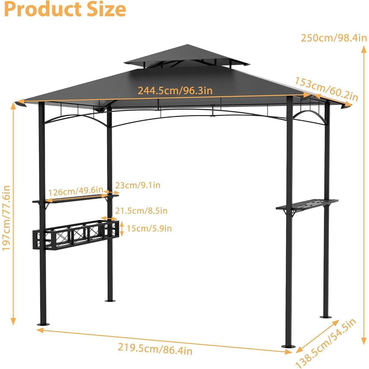 Grillpavillon mit Doppeldach & Stauraum – 245x153x250 cm
