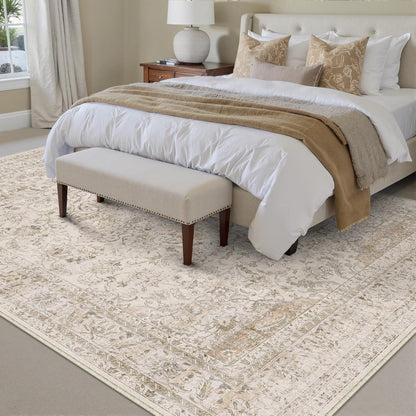 Vintage Teppich 300x400cm Beige – Waschbar & Rutschfest