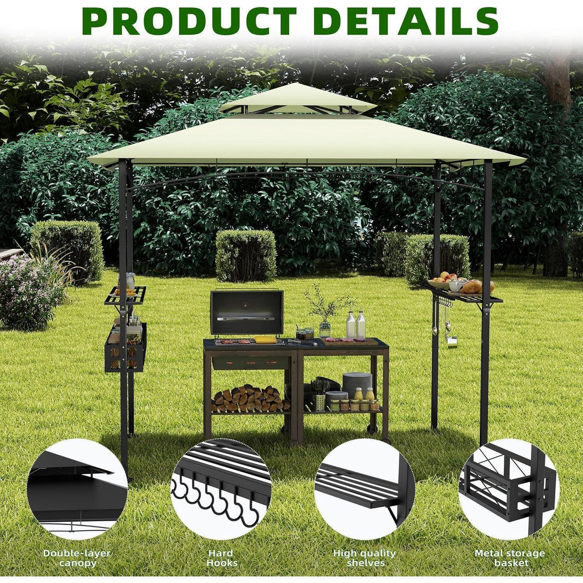 Grillpavillon mit Doppeldach & Stauraum – 245x153x250 cm