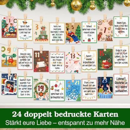 Adventskalender für Paare 2026 mit 24 Karten & Holzständer