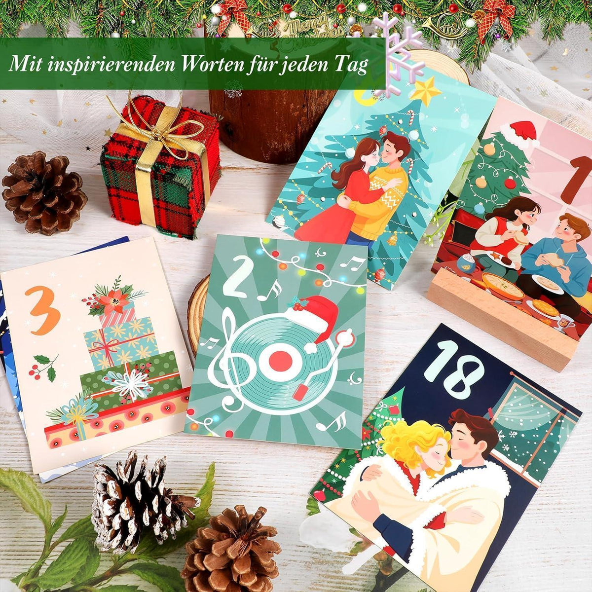 Adventskalender für Paare 2026 mit 24 Karten & Holzständer