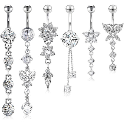 6er Set Bauchnabelpiercing Chirurgenstahl Zirkonia Silber