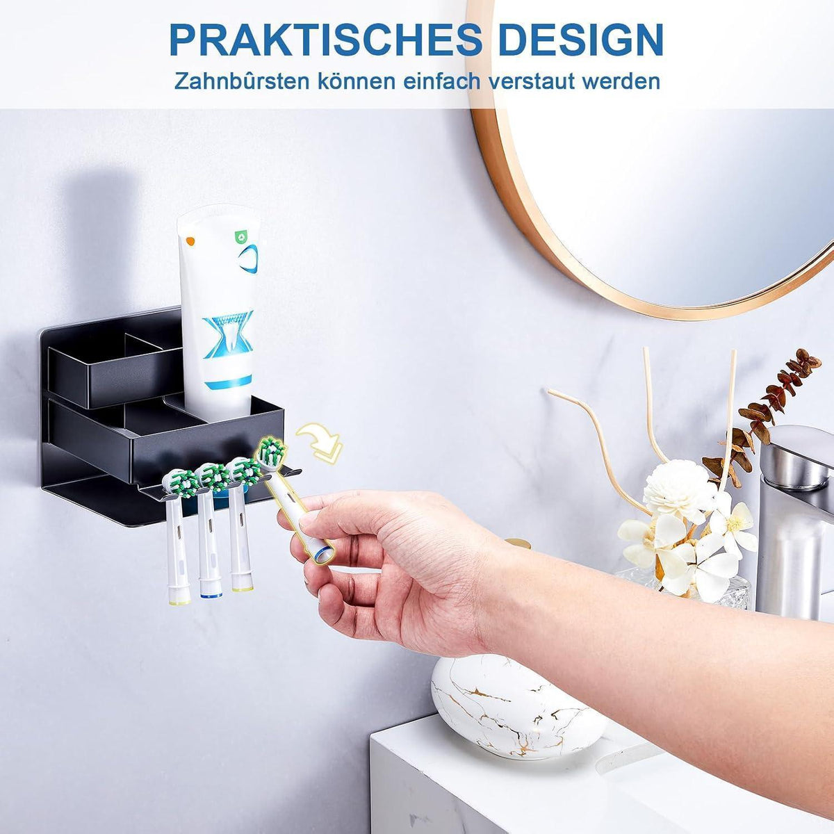 Elektrischer Zahnbürstenhalter Wand ohne Bohren Schwarz