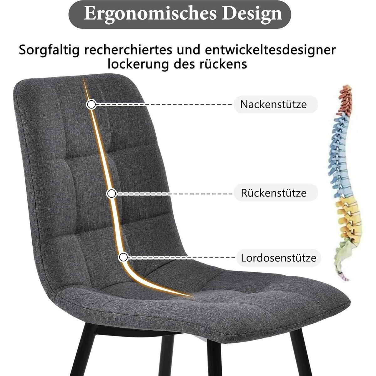 Runde Essgruppe für 4 Personen | Weißer Tisch mit 4 Grau Leinen Stühlen