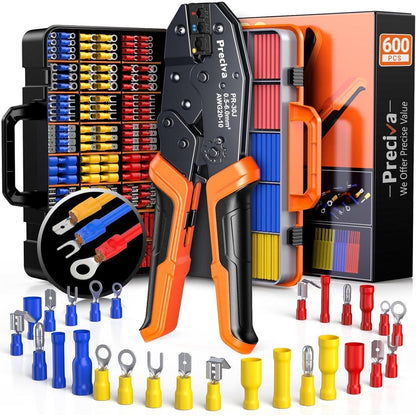 Preciva Crimpzange Set mit 600 Teilen, 0.5-6mm², Ratschen-Crimpzange mit Koffer