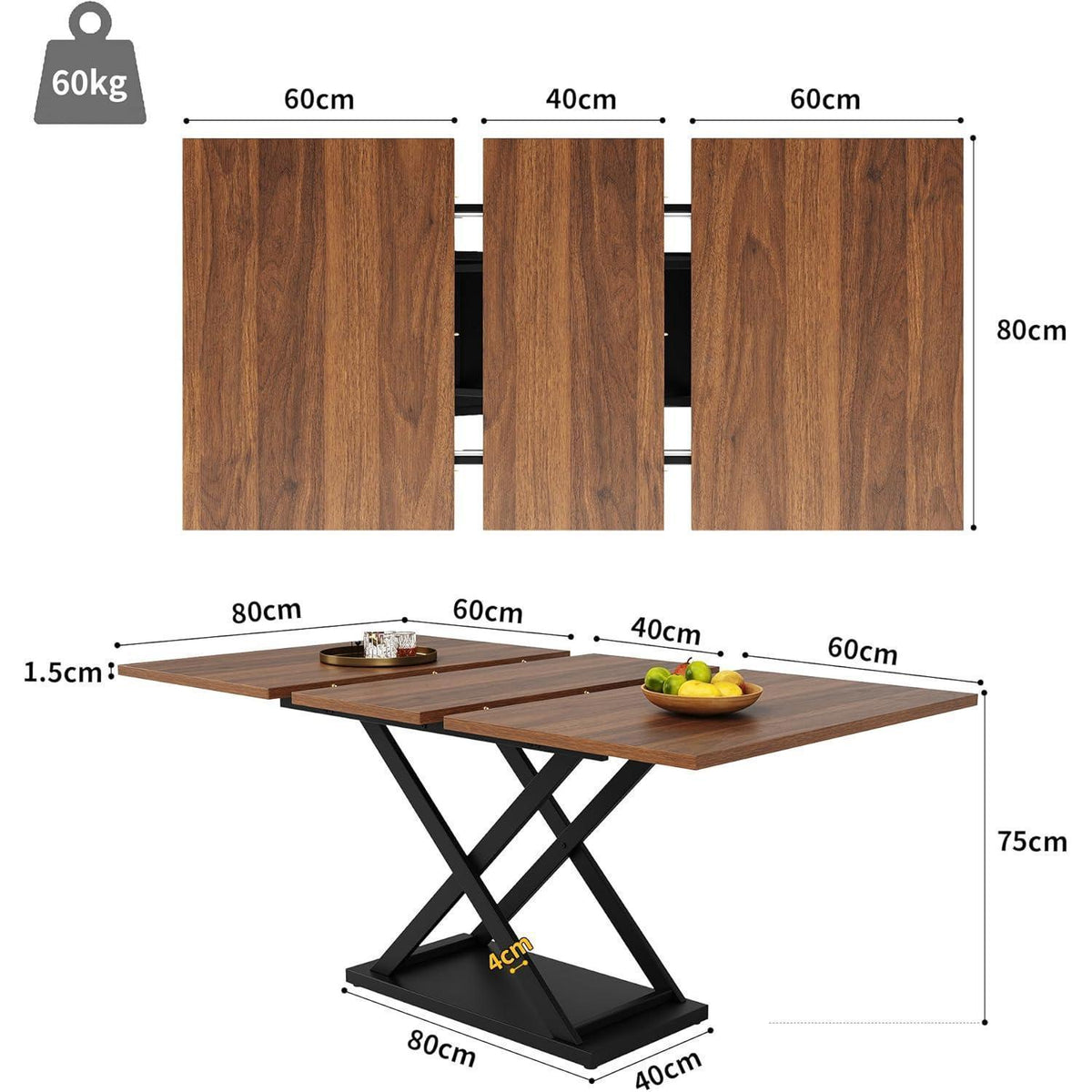 Ausziehbarer Esstisch Schwarz – Platzsparender Küchentisch 120-160cm
